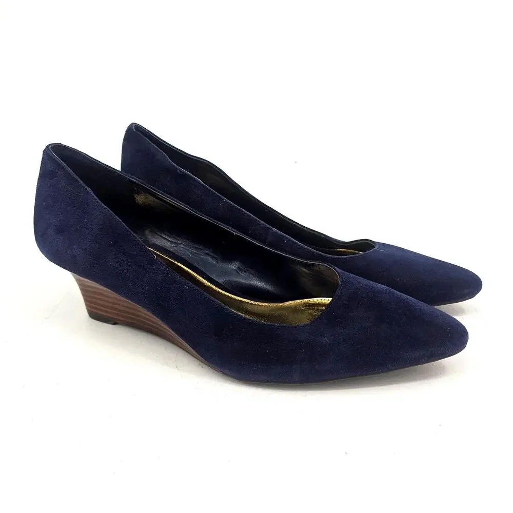 Lauren Ralph Lauren Celia Wedge Pumps Heels Pointed Toe Suede shoe navy blue 10